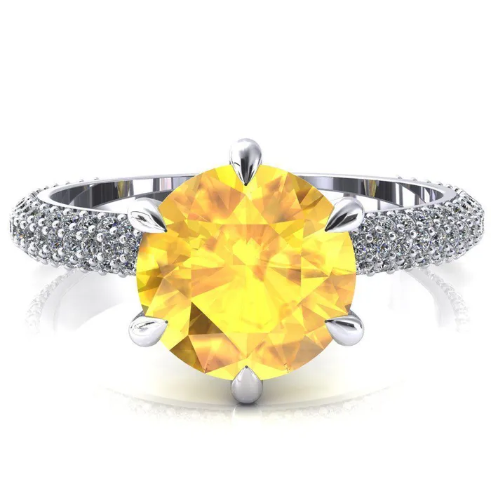 Rings Fire Brilliance Elley Round Yellow Sapphire 6 Claw Prong Diamond Accent Engagement Ring Rings Fire Brilliance Elley Round Yellow Sapphire 6 Claw Prong Diamond Accent Engagement Ring