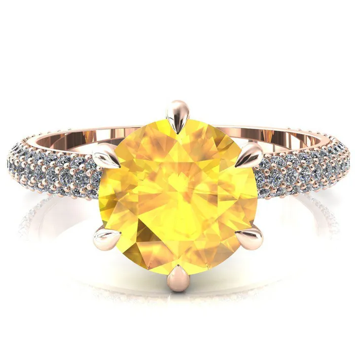 Rings Fire Brilliance Elley Round Yellow Sapphire 6 Claw Prong Diamond Accent Engagement Ring