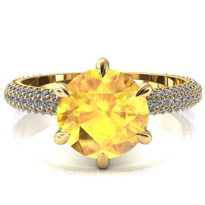 Rings Fire Brilliance Elley Round Yellow Sapphire 6 Claw Prong Diamond Accent Engagement Ring