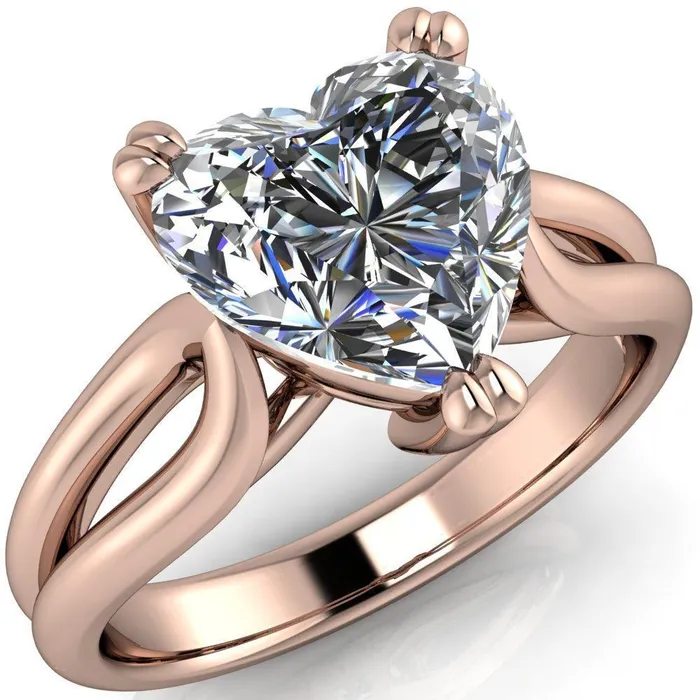 Rings Fire Brilliance Martha Heart Moissanite 3 Prong Split Shank Engagement Ring