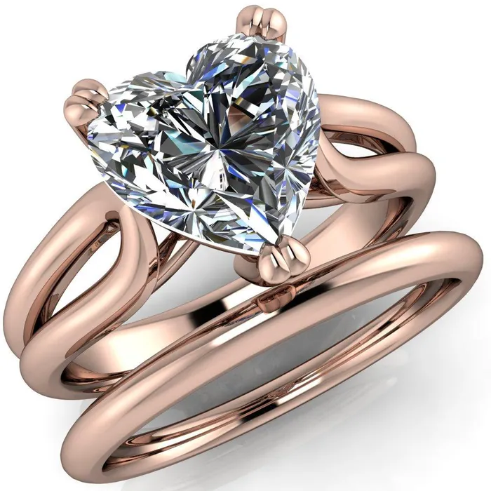 Rings Fire Brilliance Martha Heart Moissanite 3 Prong Split Shank Engagement Ring