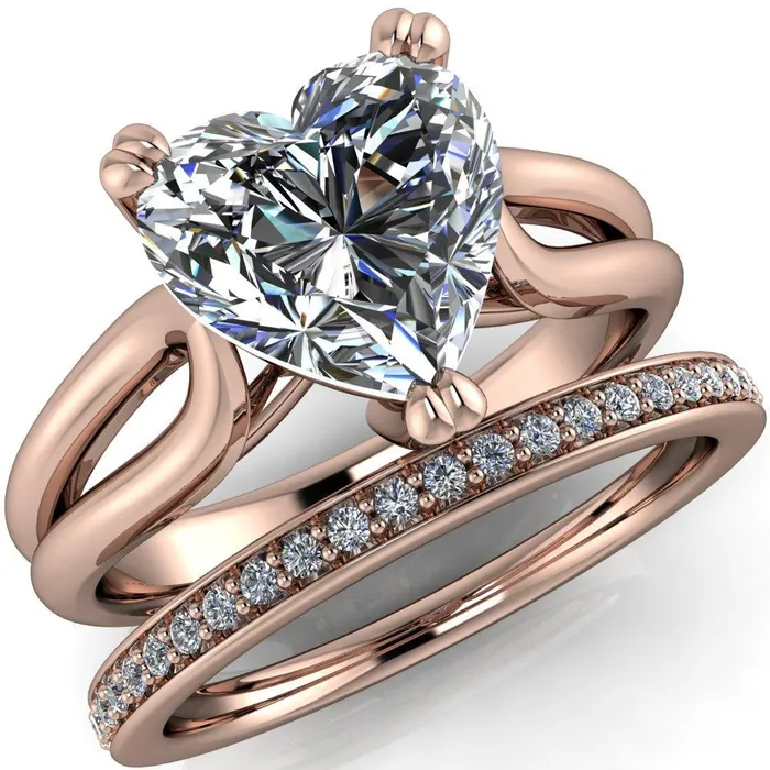 Rings Fire Brilliance Martha Heart Moissanite 3 Prong Split Shank Engagement Ring