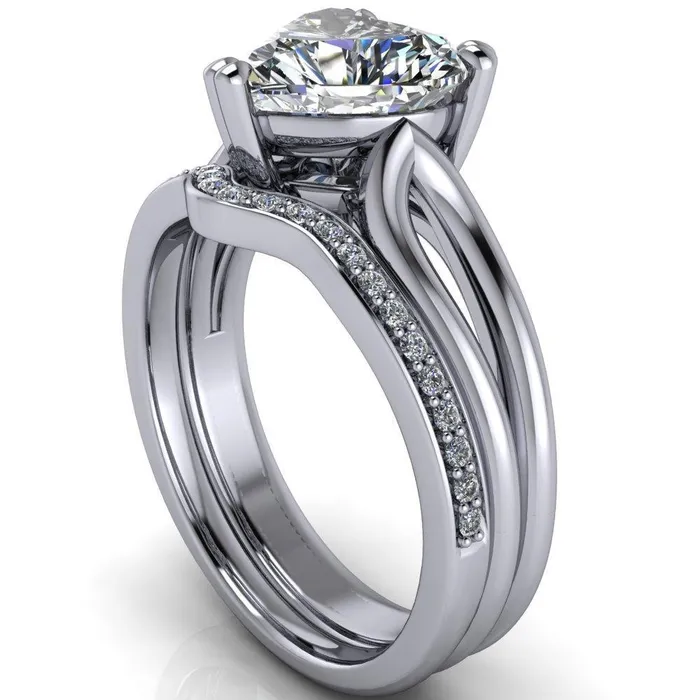 Rings Fire Brilliance Martha Heart Moissanite 3 Prong Split Shank Engagement Ring