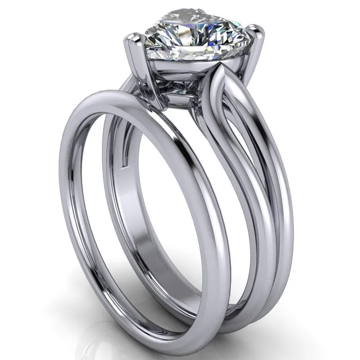 Rings Fire Brilliance Martha Heart Moissanite 3 Prong Split Shank Engagement Ring