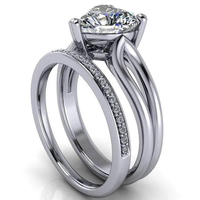 Rings Fire Brilliance Martha Heart Moissanite 3 Prong Split Shank Engagement Ring