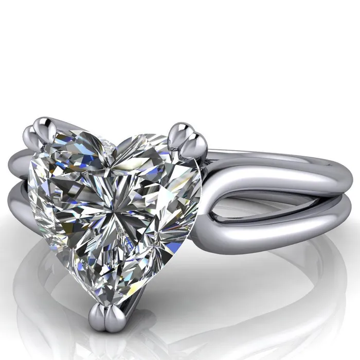 Rings Fire Brilliance Martha Heart Moissanite 3 Prong Split Shank Engagement Ring