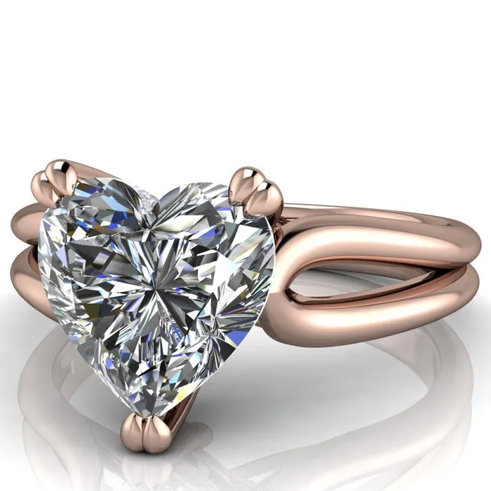 Rings Fire Brilliance Martha Heart Moissanite 3 Prong Split Shank Engagement Ring