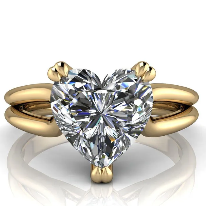 Rings Fire Brilliance Martha Heart Moissanite 3 Prong Split Shank Engagement Ring
