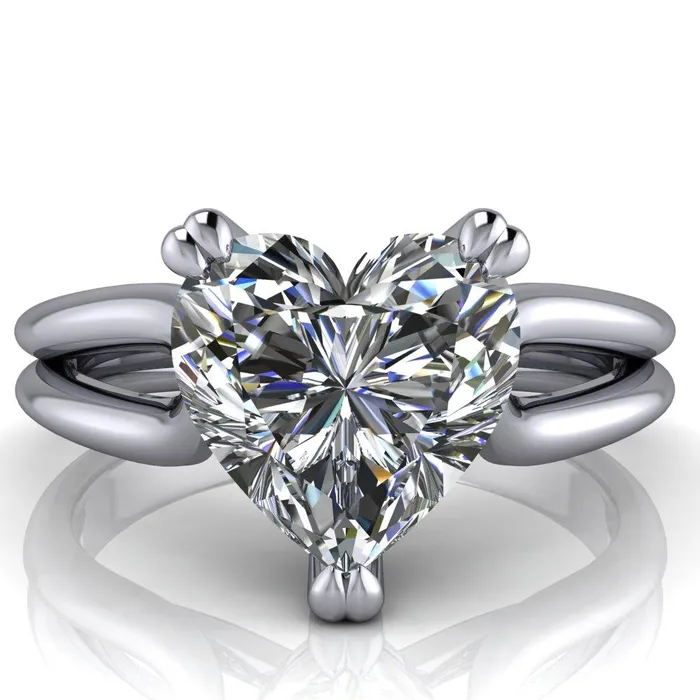 Rings Fire Brilliance Martha Heart Moissanite 3 Prong Split Shank Engagement Ring