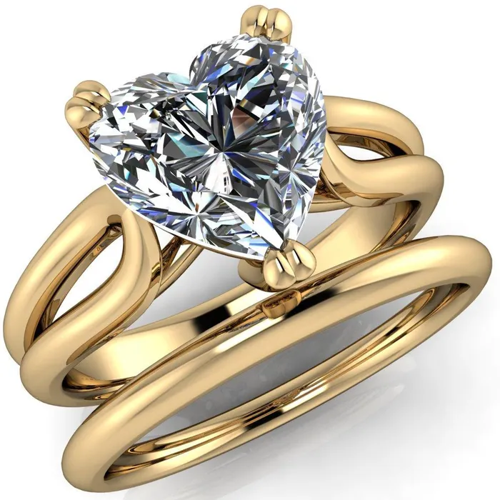 Rings Fire Brilliance Martha Heart Moissanite 3 Prong Split Shank Engagement Ring