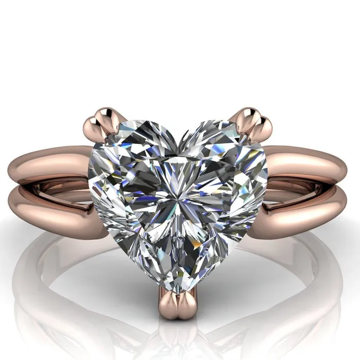 Rings Fire Brilliance Martha Heart Moissanite 3 Prong Split Shank Engagement Ring