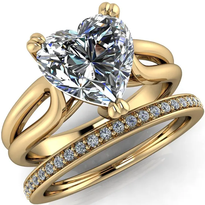 Rings Fire Brilliance Martha Heart Moissanite 3 Prong Split Shank Engagement Ring