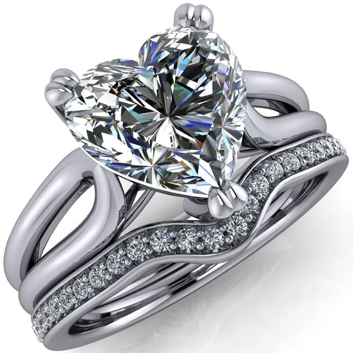 Rings Fire Brilliance Martha Heart Moissanite 3 Prong Split Shank Engagement Ring