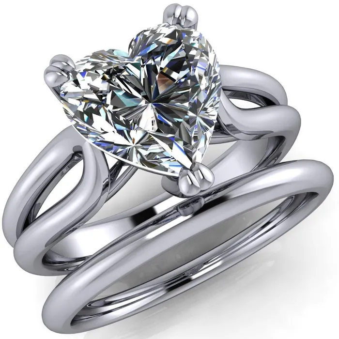 Rings Fire Brilliance Martha Heart Moissanite 3 Prong Split Shank Engagement Ring