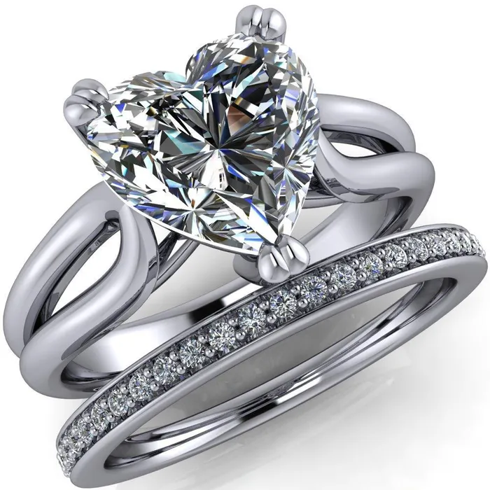 Rings Fire Brilliance Martha Heart Moissanite 3 Prong Split Shank Engagement Ring