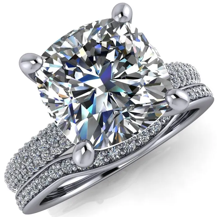 Rings Fire Brilliance Moreaux Cushion Center Stone 4 Prong HalfRound Shank Engagement Ring