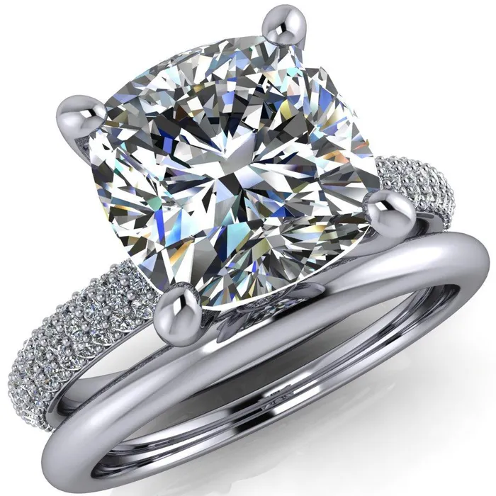 Rings Fire Brilliance Moreaux Cushion Center Stone 4 Prong HalfRound Shank Engagement Ring