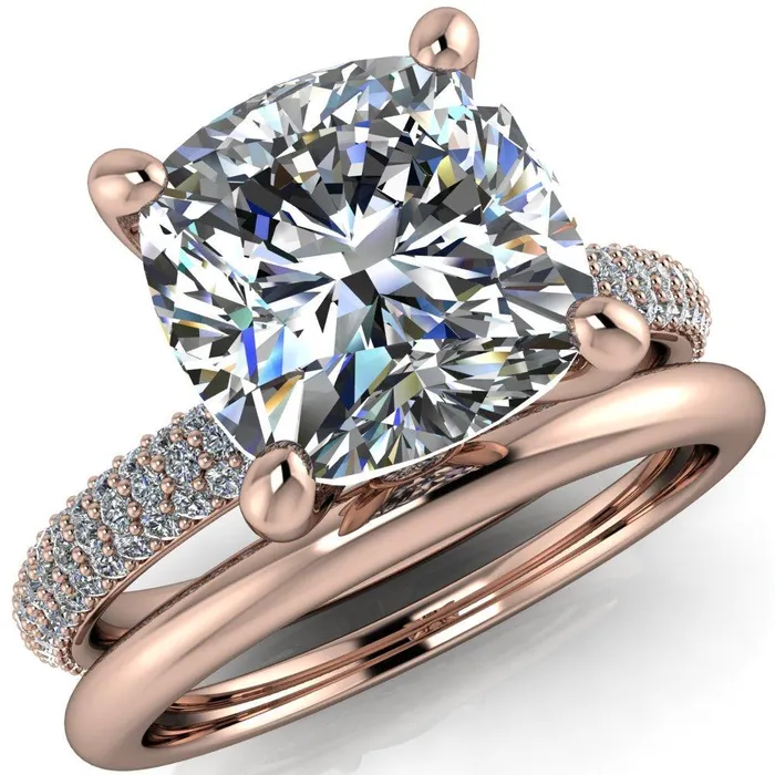 Rings Fire Brilliance Moreaux Cushion Center Stone 4 Prong HalfRound Shank Engagement Ring