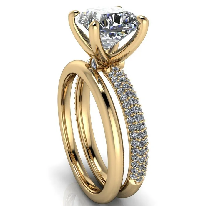 Rings Fire Brilliance Moreaux Cushion Center Stone 4 Prong HalfRound Shank Engagement Ring