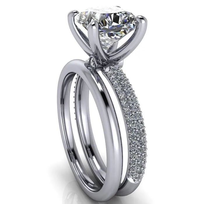 Rings Fire Brilliance Moreaux Cushion Center Stone 4 Prong HalfRound Shank Engagement Ring
