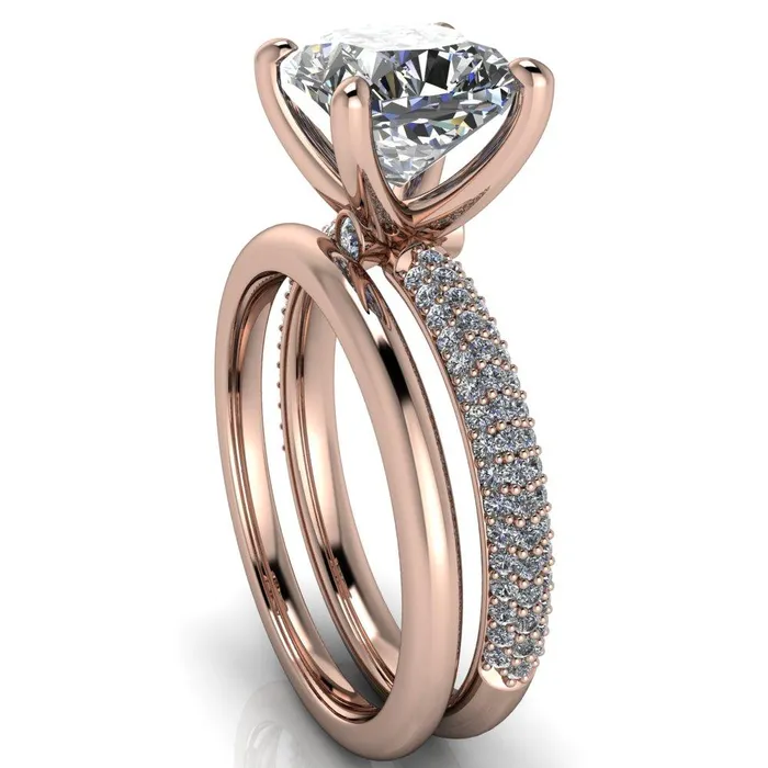 Rings Fire Brilliance Moreaux Cushion Center Stone 4 Prong HalfRound Shank Engagement Ring