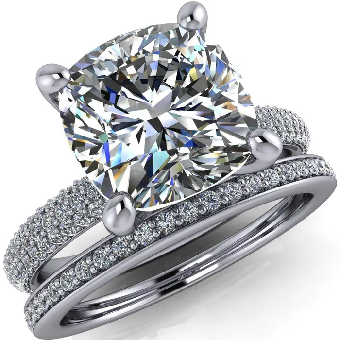 Rings Fire Brilliance Moreaux Cushion Center Stone 4 Prong HalfRound Shank Engagement Ring