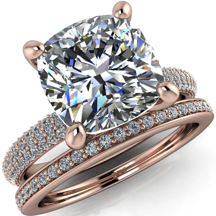 Rings Fire Brilliance Moreaux Cushion Center Stone 4 Prong HalfRound Shank Engagement Ring