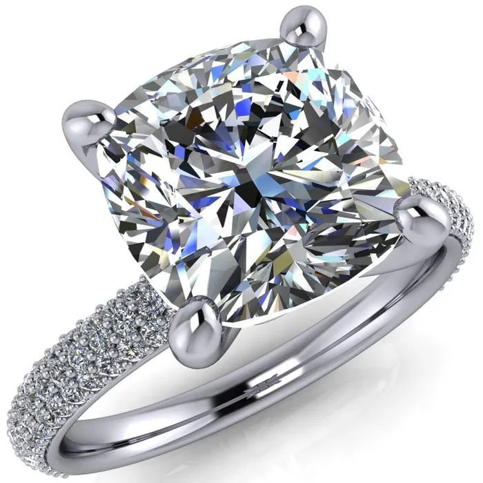 Rings Fire Brilliance Moreaux Cushion Center Stone 4 Prong HalfRound Shank Engagement Ring