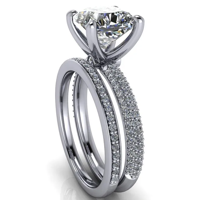 Rings Fire Brilliance Moreaux Cushion Center Stone 4 Prong HalfRound Shank Engagement Ring