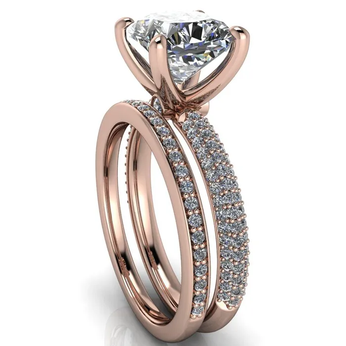 Rings Fire Brilliance Moreaux Cushion Center Stone 4 Prong HalfRound Shank Engagement Ring