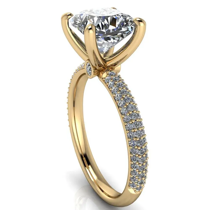 Rings Fire Brilliance Moreaux Cushion Center Stone 4 Prong HalfRound Shank Engagement Ring