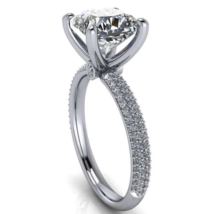 Rings Fire Brilliance Moreaux Cushion Center Stone 4 Prong HalfRound Shank Engagement Ring