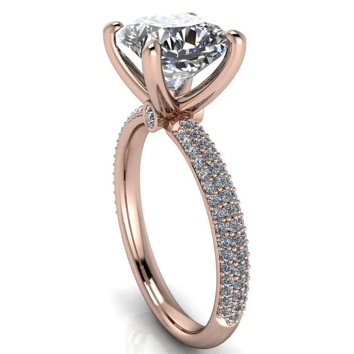 Rings Fire Brilliance Moreaux Cushion Center Stone 4 Prong HalfRound Shank Engagement Ring