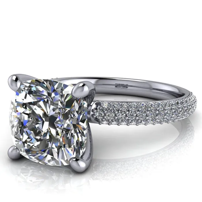 Rings Fire Brilliance Moreaux Cushion Center Stone 4 Prong HalfRound Shank Engagement Ring