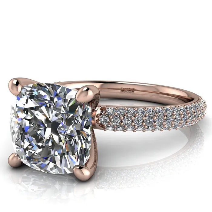Rings Fire Brilliance Moreaux Cushion Center Stone 4 Prong HalfRound Shank Engagement Ring