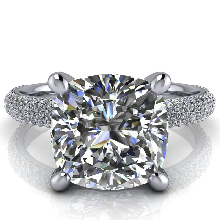 Rings Fire Brilliance Moreaux Cushion Center Stone 4 Prong HalfRound Shank Engagement Ring