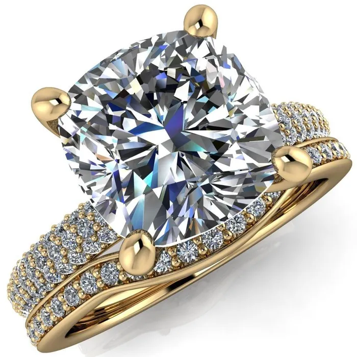 Rings Fire Brilliance Moreaux Cushion Center Stone 4 Prong HalfRound Shank Engagement Ring