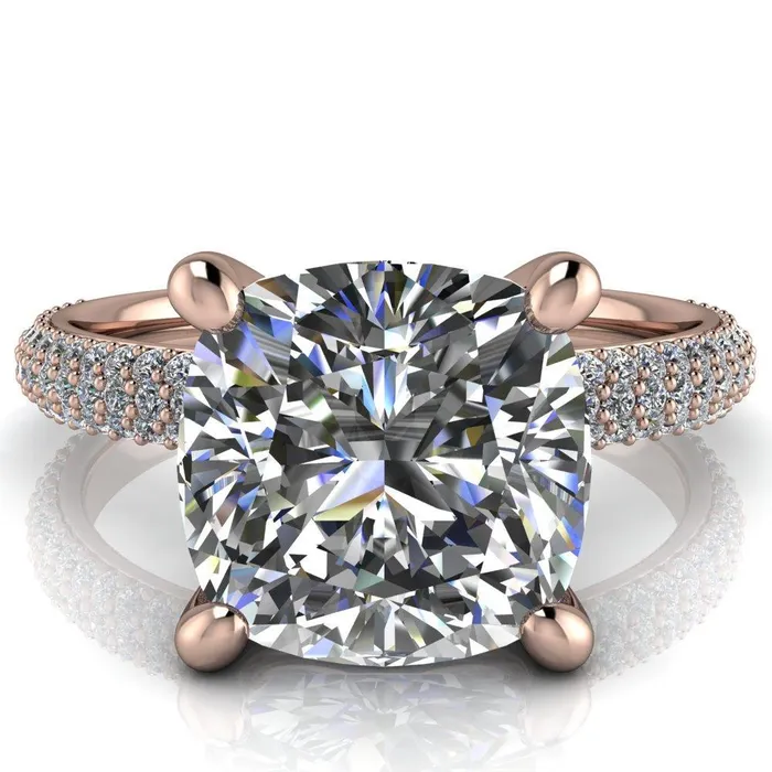Rings Fire Brilliance Moreaux Cushion Center Stone 4 Prong HalfRound Shank Engagement Ring