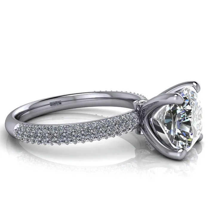 Rings Fire Brilliance Moreaux Cushion Center Stone 4 Prong HalfRound Shank Engagement Ring
