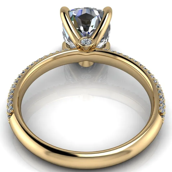 Rings Fire Brilliance Moreaux Cushion Center Stone 4 Prong HalfRound Shank Engagement Ring