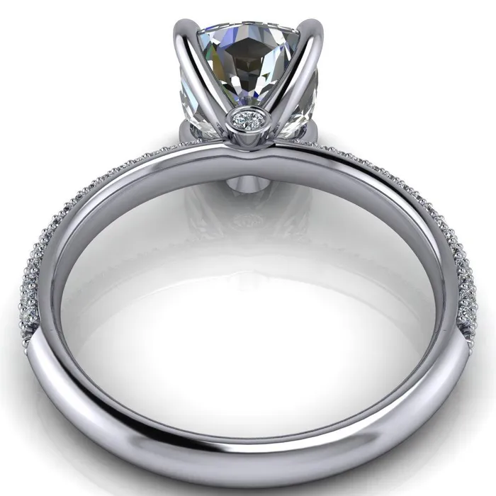 Rings Fire Brilliance Moreaux Cushion Center Stone 4 Prong HalfRound Shank Engagement Ring