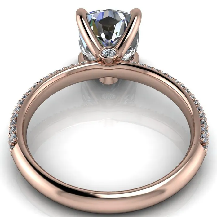 Rings Fire Brilliance Moreaux Cushion Center Stone 4 Prong HalfRound Shank Engagement Ring