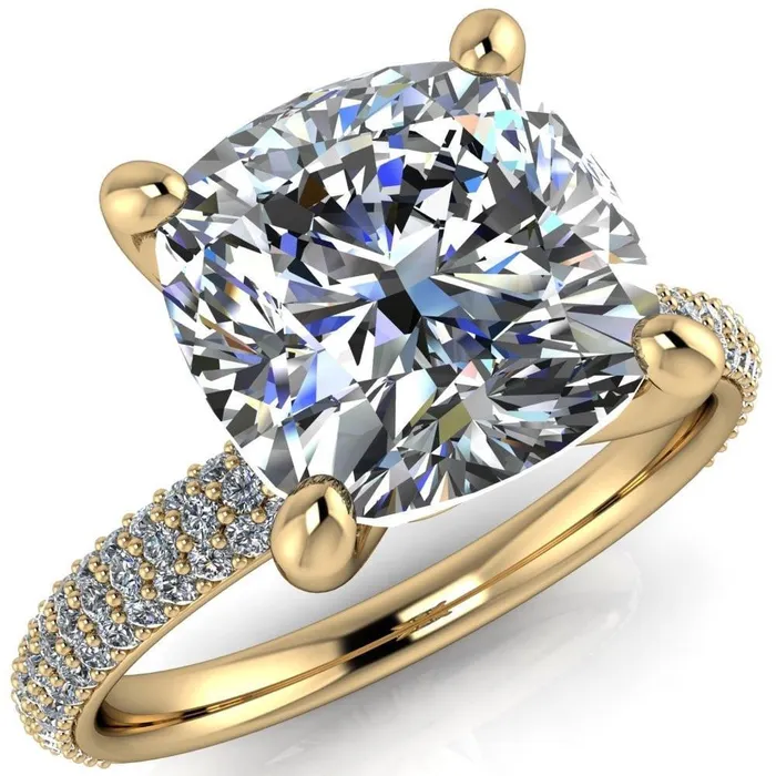 Rings Fire Brilliance Moreaux Cushion Center Stone 4 Prong HalfRound Shank Engagement Ring