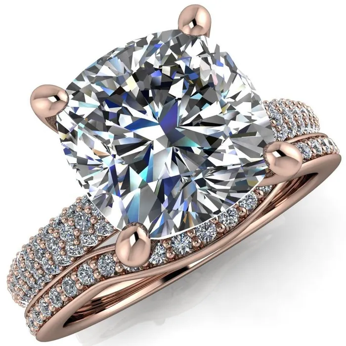 Rings Fire Brilliance Moreaux Cushion Center Stone 4 Prong HalfRound Shank Engagement Ring