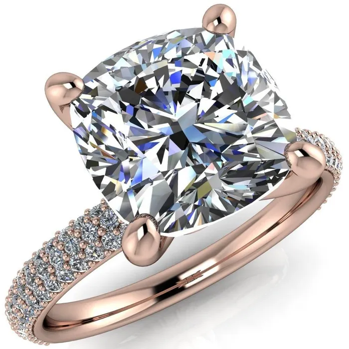 Rings Fire Brilliance Moreaux Cushion Center Stone 4 Prong HalfRound Shank Engagement Ring
