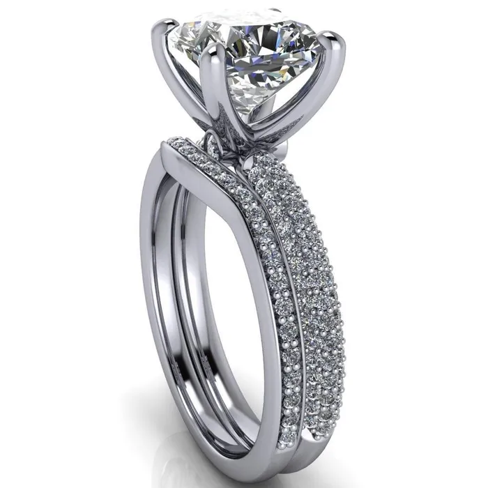 Rings Fire Brilliance Moreaux Cushion Center Stone 4 Prong HalfRound Shank Engagement Ring