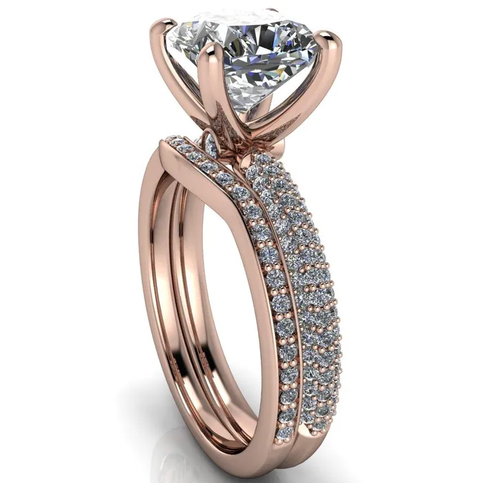 Rings Fire Brilliance Moreaux Cushion Center Stone 4 Prong HalfRound Shank Engagement Ring