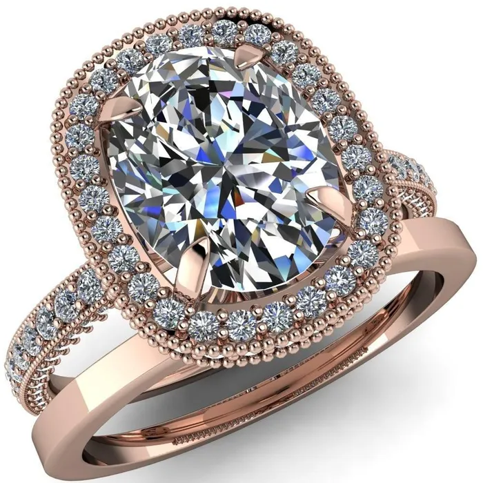 Rings Fire Brilliance Paulina Oval Center Stone Half Eternity Milgrain Fleur de Lis Inspired Design Ring Rings Fire Brilliance Paulina Oval Center Stone Half Eternity Milgrain Fleur de Lis Inspired Design Ring