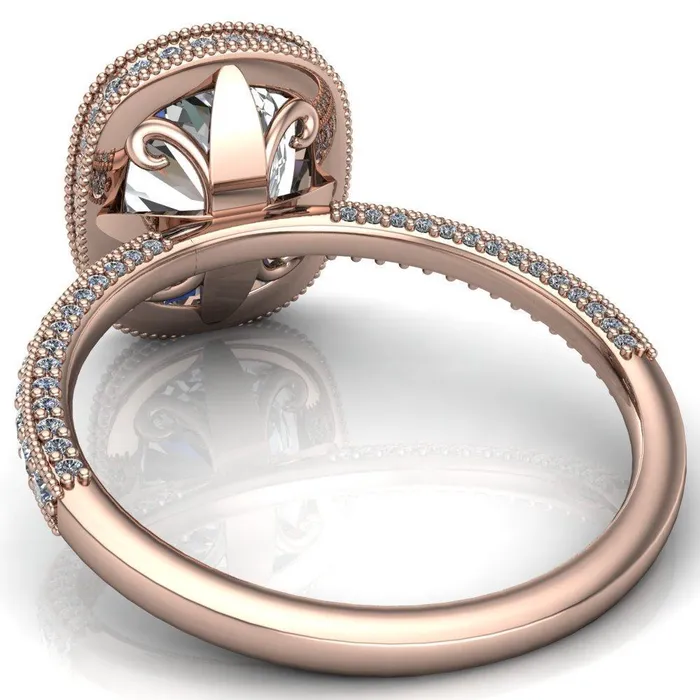Rings Fire Brilliance Paulina Oval Center Stone Half Eternity Milgrain Fleur de Lis Inspired Design Ring