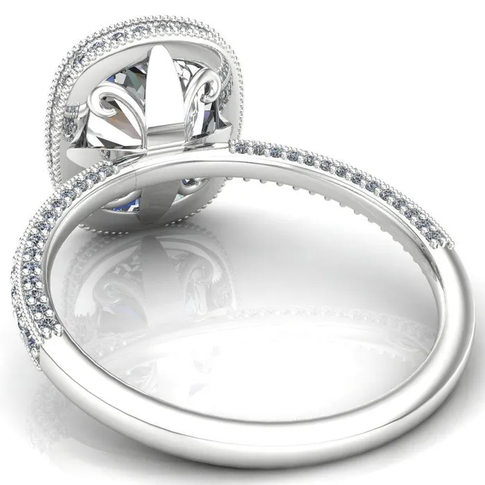 Rings Fire Brilliance Paulina Oval Center Stone Half Eternity Milgrain Fleur de Lis Inspired Design Ring